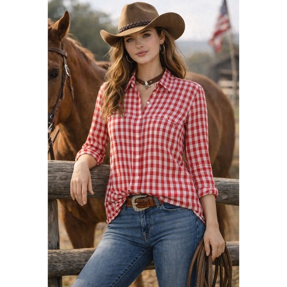 Denim & Supply Ralph Lauren Tops - Denim & Supply Ralph Lauren RL Utility Shirt XL Red White Check Country Western